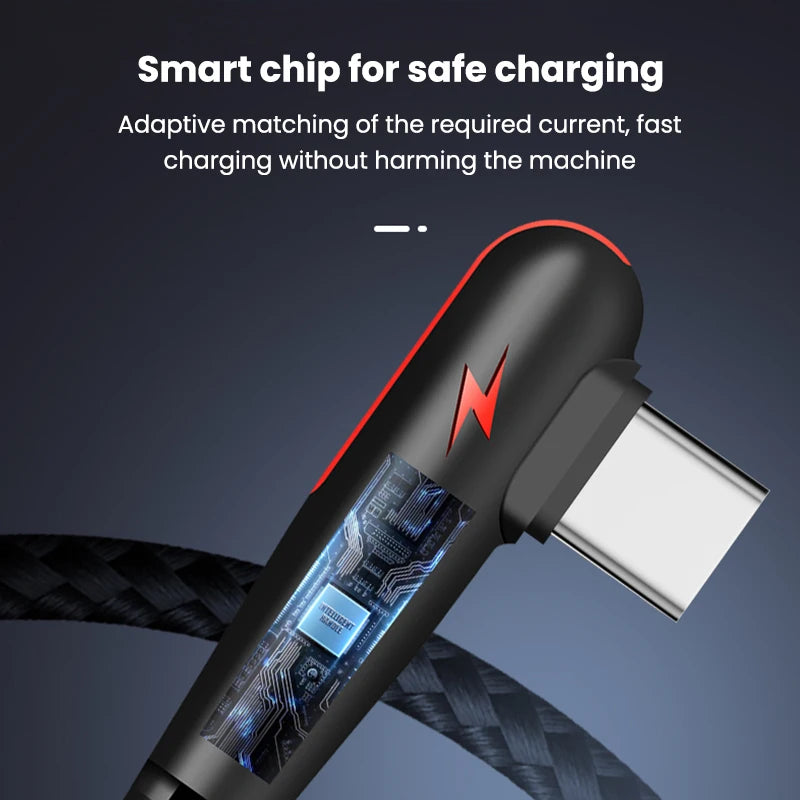 120W USB To Type-C Cable 90 Degree Elbow Mobile Phone Fast Charging For Huawei Mate 40 30 Xiaomi Samsung Phone Charging Cord