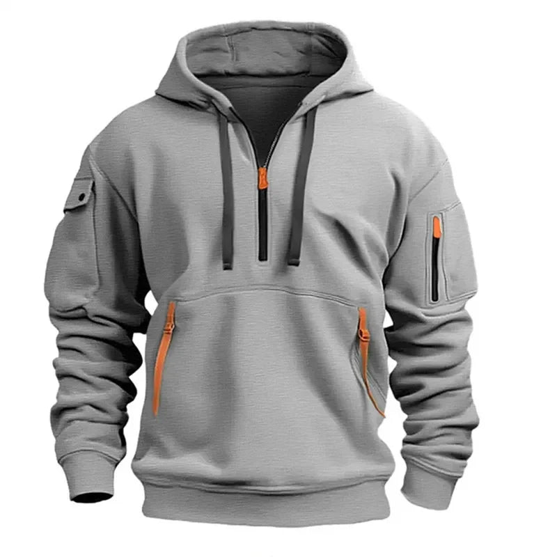 Men's Hoodie Multi Pocket Zipper Casual Sports Hoodie Men/Women Plus Size Loose Pullover Fashion Sweatshirt Long-Sleeve tops