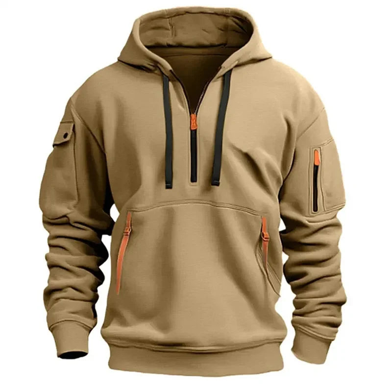 Men's Hoodie Multi Pocket Zipper Casual Sports Hoodie Men/Women Plus Size Loose Pullover Fashion Sweatshirt Long-Sleeve tops