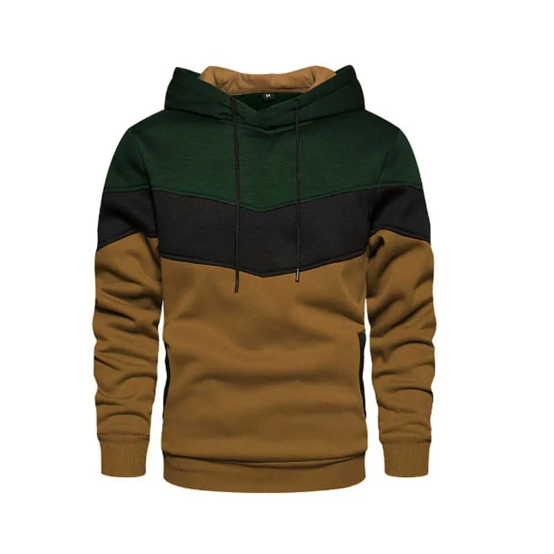 2025 New Men's Patchwork Hoodie Outdoor Casual Sportswear Street Fashion Men's Fleece Thermal Hooded Sweatshirt Fall Winter Coat