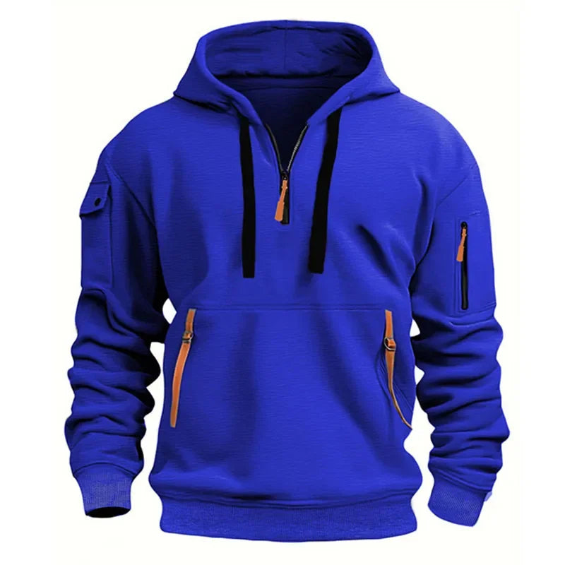 Men's Hoodie Multi Pocket Zipper Casual Sports Hoodie Men/Women Plus Size Loose Pullover Fashion Sweatshirt Long-Sleeve tops