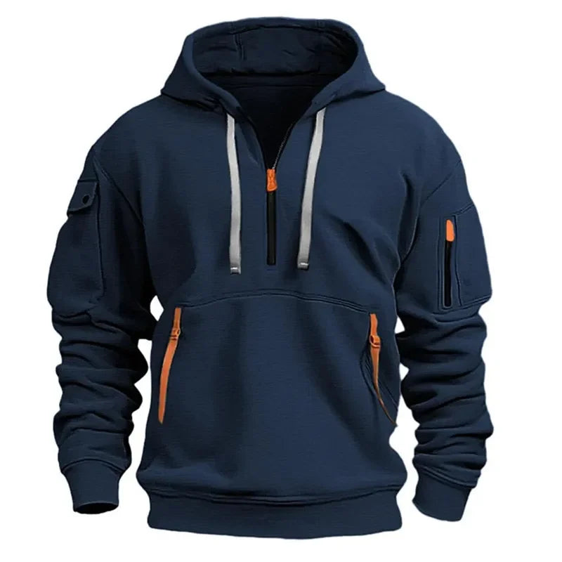 Men's Hoodie Multi Pocket Zipper Casual Sports Hoodie Men/Women Plus Size Loose Pullover Fashion Sweatshirt Long-Sleeve tops