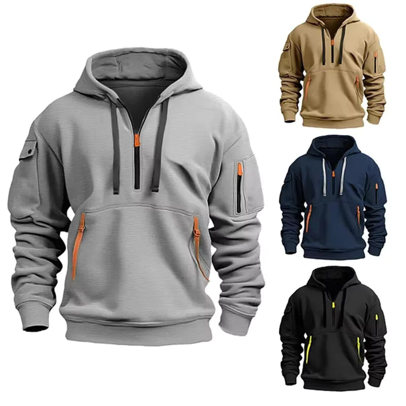 Men's Hoodie Multi Pocket Zipper Casual Sports Hoodie Men/Women Plus Size Loose Pullover Fashion Sweatshirt Long-Sleeve tops
